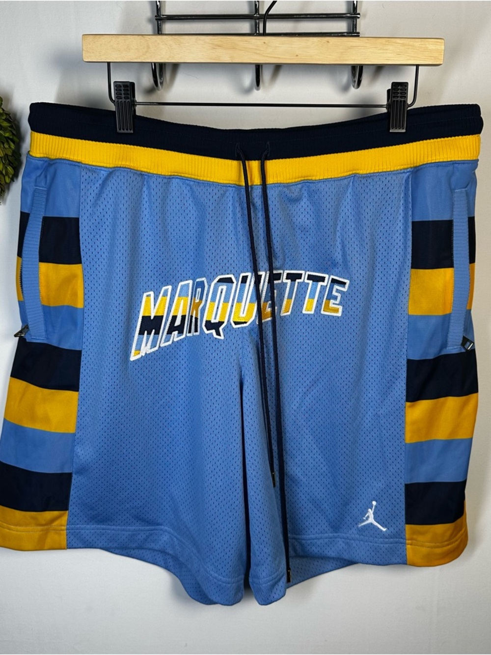 New Air Jordan X Just Don Blue Mesh Basketball Shorts Marquette Blue Size XL
